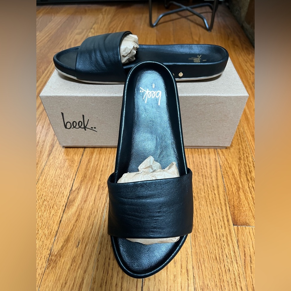 Beek GALLITO Leather Slide Sandal - Black, Size 8